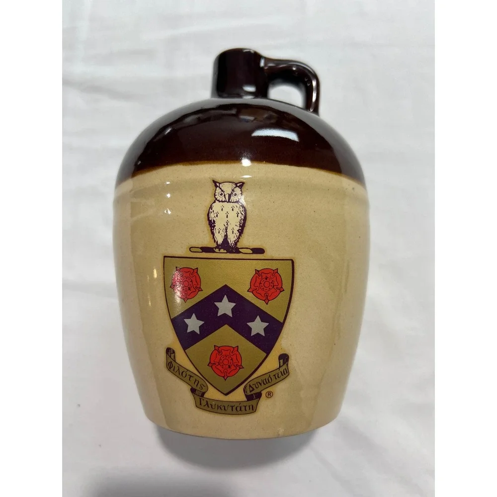 Vintage Rice University Owl Crest Stoneware Jug Decanter Brown Owl‎ Pottery C22